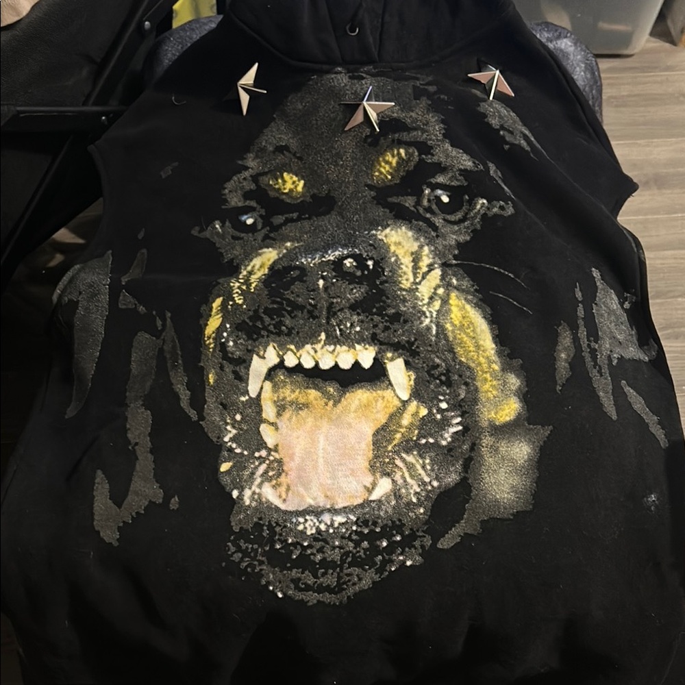 Awesome Rottweiler Black Dog sleeveless Hoodie Fierce Graphic stars sweatshirt L